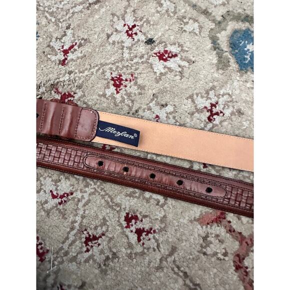 Mezlan Men's Brown Genuine Woven Leather Overlay Buckle Belt Size 32 - Picture 6 of 6